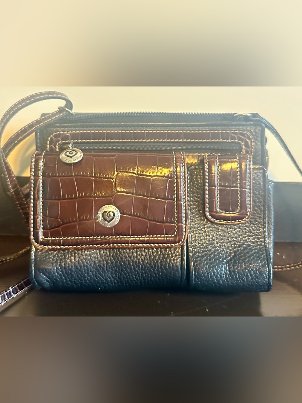 Brighton Brown and Black Croc-Accent Crossbody Wallet